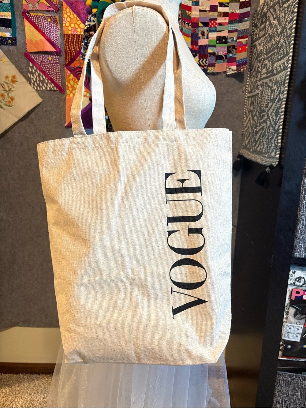 Vogue Natural Canvas Tote with Black Logo